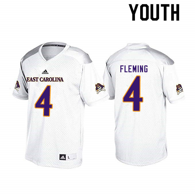Youth #4 Malik Fleming ECU Pirates College Football Jerseys Sale-White